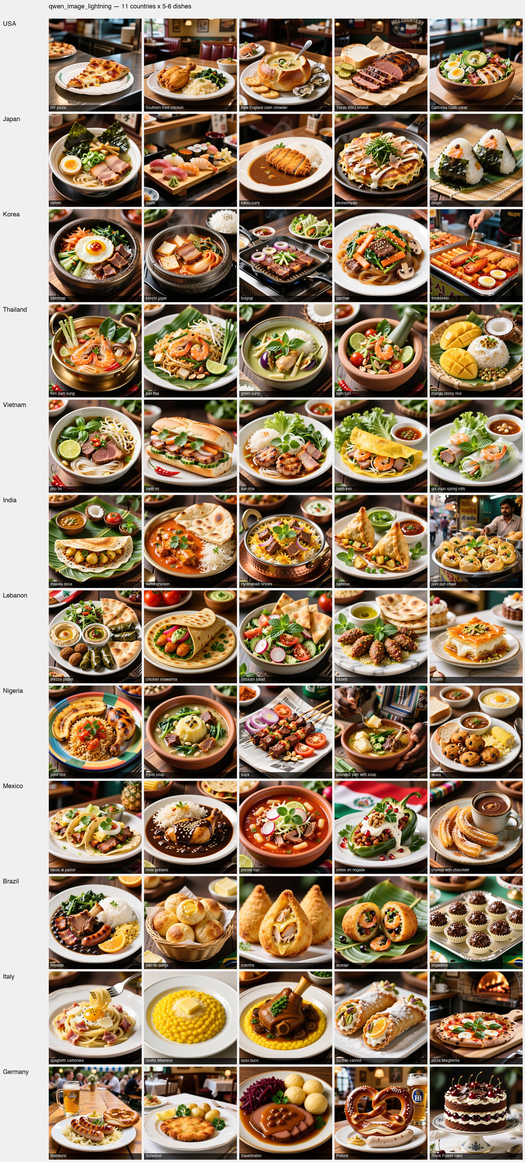 Qwen-Image Lightning — 12カ国 × 5料理 (Gemini reference 行つき)