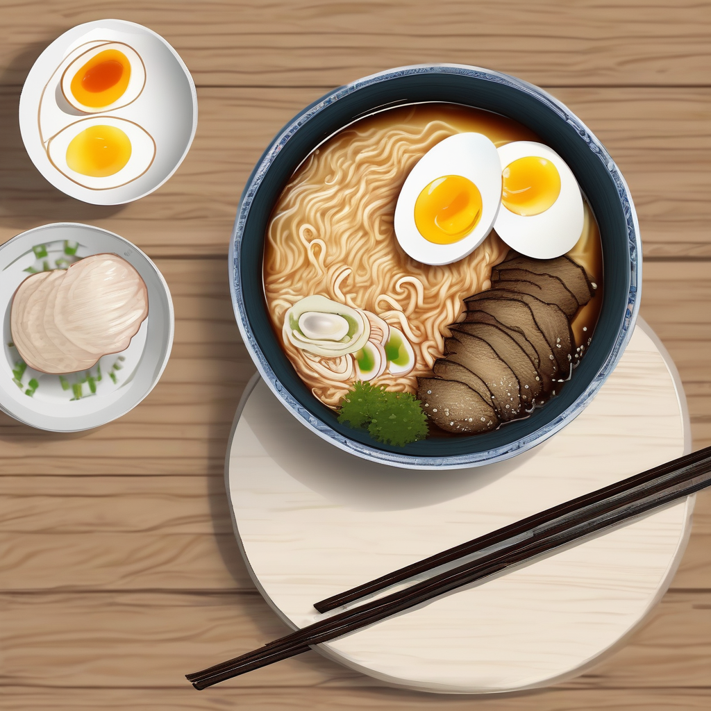 SDXL base illustrated ramen with three eggs