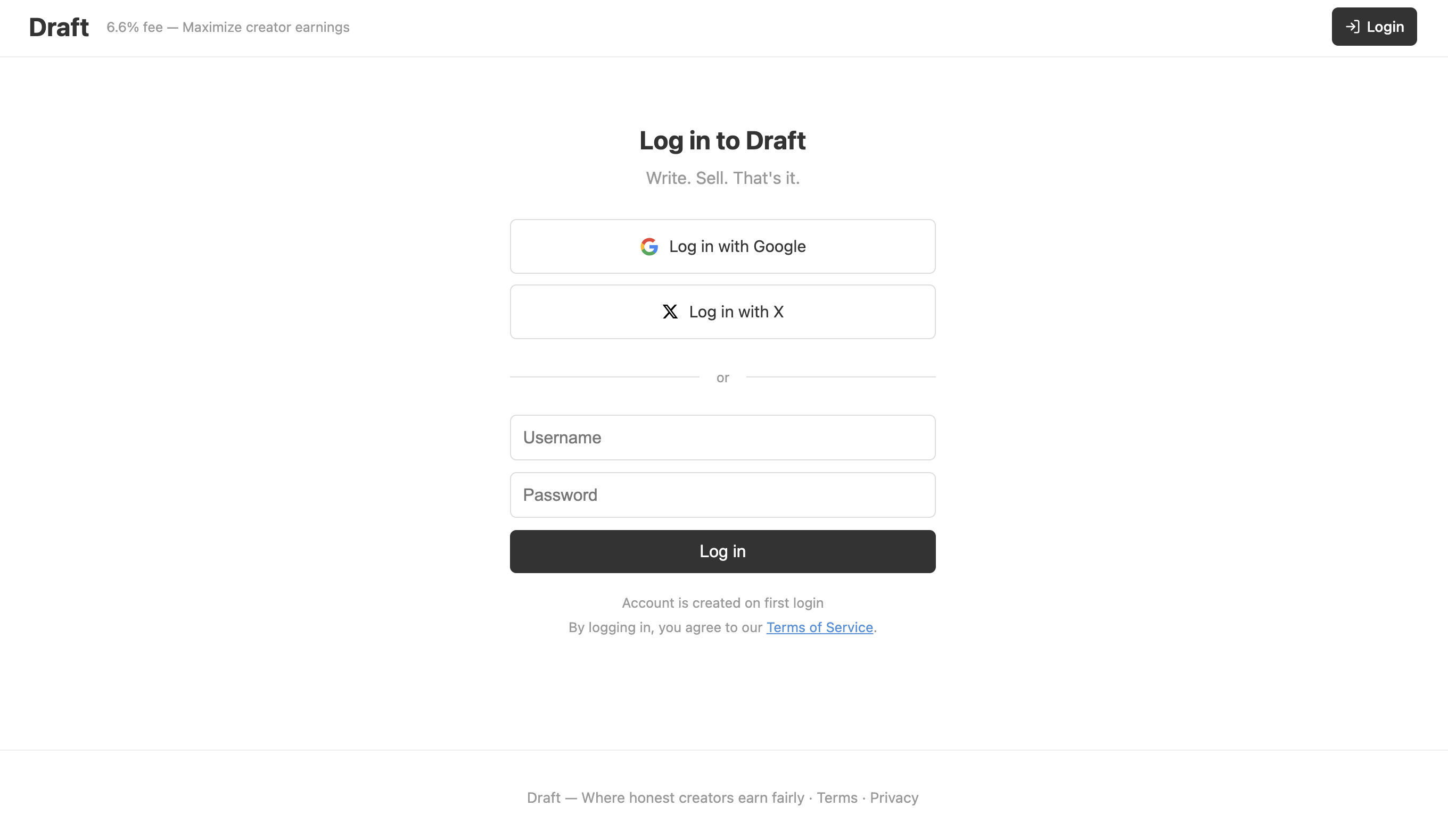 Login page