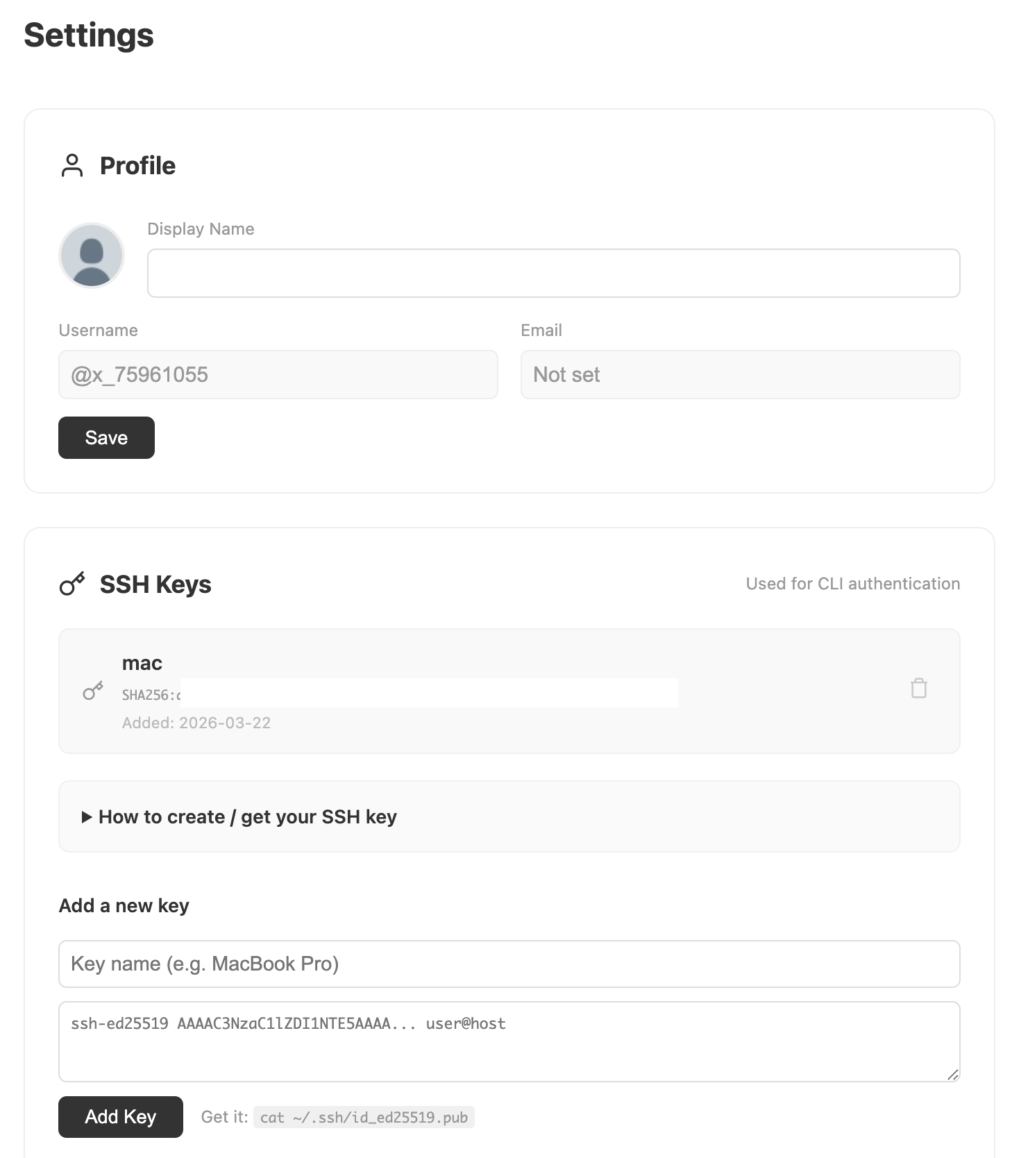 Settings - SSH Keys